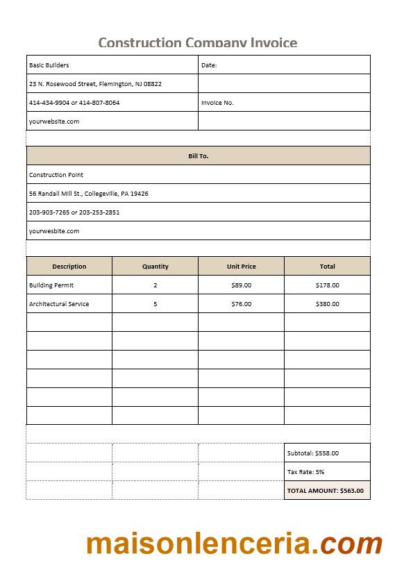 Szablon faktury firmy budowlanej w formatach Word i PDF